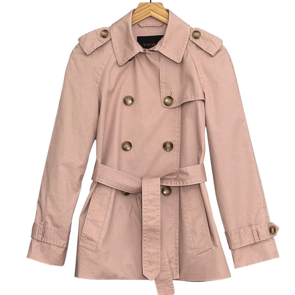 Coach Women Trench Coat S Dusty Pink Double Breasted Belted Classic Chic Preppy
